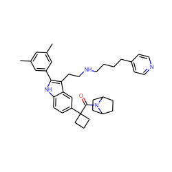 Cc1cc(C)cc(-c2[nH]c3ccc(C4(C(=O)N5C6CCC5CC6)CCC4)cc3c2CCNCCCCc2ccncc2)c1 ZINC000029410292