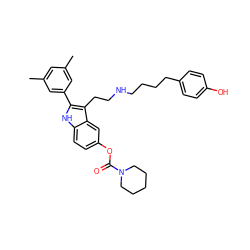 Cc1cc(C)cc(-c2[nH]c3ccc(OC(=O)N4CCCCC4)cc3c2CCNCCCCc2ccc(O)cc2)c1 ZINC000027559688