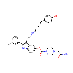 Cc1cc(C)cc(-c2[nH]c3ccc(OC(=O)N4CCN(CC(N)=O)CC4)cc3c2CCNCCCCc2ccc(O)cc2)c1 ZINC000027559554