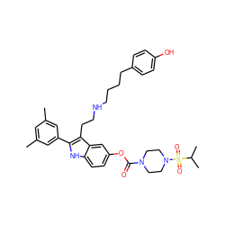 Cc1cc(C)cc(-c2[nH]c3ccc(OC(=O)N4CCN(S(=O)(=O)C(C)C)CC4)cc3c2CCNCCCCc2ccc(O)cc2)c1 ZINC000027559542