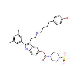 Cc1cc(C)cc(-c2[nH]c3ccc(OC(=O)N4CCN(S(C)(=O)=O)CC4)cc3c2CCNCCCCc2ccc(O)cc2)c1 ZINC000027561214