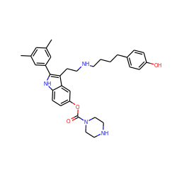 Cc1cc(C)cc(-c2[nH]c3ccc(OC(=O)N4CCNCC4)cc3c2CCNCCCCc2ccc(O)cc2)c1 ZINC000003952711