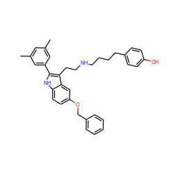 Cc1cc(C)cc(-c2[nH]c3ccc(OCc4ccccc4)cc3c2CCNCCCCc2ccc(O)cc2)c1 ZINC000027560437