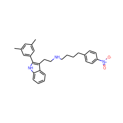 Cc1cc(C)cc(-c2[nH]c3ccccc3c2CCNCCCCc2ccc([N+](=O)[O-])cc2)c1 ZINC000026016111