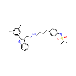 Cc1cc(C)cc(-c2[nH]c3ccccc3c2CCNCCCCc2ccc(NS(=O)(=O)C(C)C)cc2)c1 ZINC000026016754