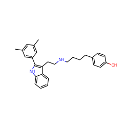 Cc1cc(C)cc(-c2[nH]c3ccccc3c2CCNCCCCc2ccc(O)cc2)c1 ZINC000026016188