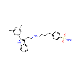 Cc1cc(C)cc(-c2[nH]c3ccccc3c2CCNCCCCc2ccc(S(N)(=O)=O)cc2)c1 ZINC000026014933