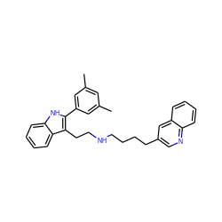 Cc1cc(C)cc(-c2[nH]c3ccccc3c2CCNCCCCc2cnc3ccccc3c2)c1 ZINC000026014949