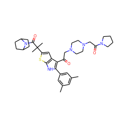 Cc1cc(C)cc(-c2[nH]c3sc(C(C)(C)C(=O)N4C5CCC4CC5)cc3c2C(=O)CN2CCN(CC(=O)N3CCCC3)CC2)c1 ZINC000028961493