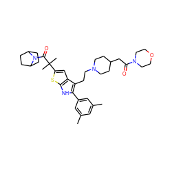 Cc1cc(C)cc(-c2[nH]c3sc(C(C)(C)C(=O)N4C5CCC4CC5)cc3c2CCN2CCC(CC(=O)N3CCOCC3)CC2)c1 ZINC000028961665