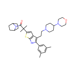 Cc1cc(C)cc(-c2[nH]c3sc(C(C)(C)C(=O)N4C5CCC4CC5)cc3c2CCN2CCC(N3CCOCC3)CC2)c1 ZINC000028961575