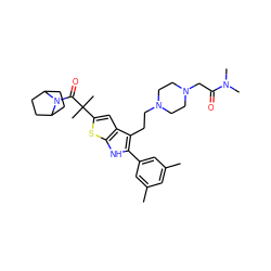 Cc1cc(C)cc(-c2[nH]c3sc(C(C)(C)C(=O)N4C5CCC4CC5)cc3c2CCN2CCN(CC(=O)N(C)C)CC2)c1 ZINC000028961473