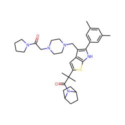 Cc1cc(C)cc(-c2[nH]c3sc(C(C)(C)C(=O)N4C5CCC4CC5)cc3c2CN2CCN(CC(=O)N3CCCC3)CC2)c1 ZINC000028961478