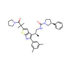 Cc1cc(C)cc(-c2[nH]c3sc(C(C)(C)C(=O)N4CCCC4)cc3c2[C@H](C)CNC(=O)N2CC[C@@H](c3ccccc3)C2)c1 ZINC000028961393