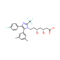 Cc1cc(C)cc(-c2c(-c3ccc(F)cc3)nc(C(F)(F)F)n2CC[C@@H](O)C[C@@H](O)CC(=O)O)c1 ZINC000013833949