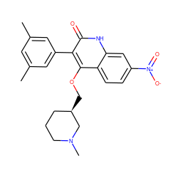 Cc1cc(C)cc(-c2c(OC[C@@H]3CCCN(C)C3)c3ccc([N+](=O)[O-])cc3[nH]c2=O)c1 ZINC000026579352