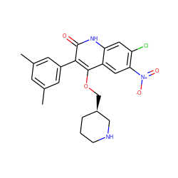 Cc1cc(C)cc(-c2c(OC[C@@H]3CCCNC3)c3cc([N+](=O)[O-])c(Cl)cc3[nH]c2=O)c1 ZINC000026578558