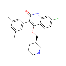 Cc1cc(C)cc(-c2c(OC[C@@H]3CCCNC3)c3ccc(Cl)cc3[nH]c2=O)c1 ZINC000026576986