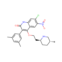 Cc1cc(C)cc(-c2c(OCC[C@@H]3CC[C@@H](C)CN3)c3cc([N+](=O)[O-])c(Cl)cc3[nH]c2=O)c1 ZINC000029479740