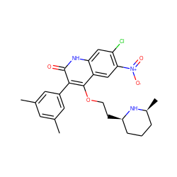 Cc1cc(C)cc(-c2c(OCC[C@@H]3CCC[C@H](C)N3)c3cc([N+](=O)[O-])c(Cl)cc3[nH]c2=O)c1 ZINC000029477647