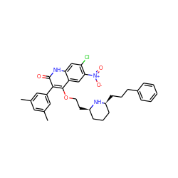 Cc1cc(C)cc(-c2c(OCC[C@@H]3CCC[C@H](CCCc4ccccc4)N3)c3cc([N+](=O)[O-])c(Cl)cc3[nH]c2=O)c1 ZINC000029476984