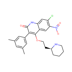 Cc1cc(C)cc(-c2c(OCC[C@@H]3CCCCN3)c3cc([N+](=O)[O-])c(Cl)cc3[nH]c2=O)c1 ZINC000029415053