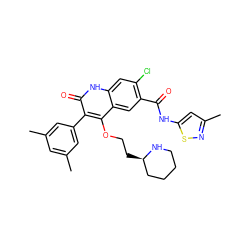 Cc1cc(C)cc(-c2c(OCC[C@@H]3CCCCN3)c3cc(C(=O)Nc4cc(C)ns4)c(Cl)cc3[nH]c2=O)c1 ZINC000027517611