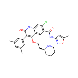 Cc1cc(C)cc(-c2c(OCC[C@@H]3CCCCN3)c3cc(C(=O)Nc4cc(C)on4)c(Cl)cc3[nH]c2=O)c1 ZINC000027518100