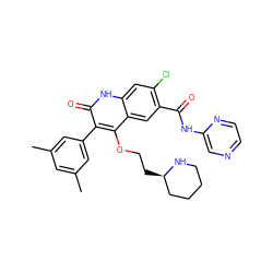 Cc1cc(C)cc(-c2c(OCC[C@@H]3CCCCN3)c3cc(C(=O)Nc4cnccn4)c(Cl)cc3[nH]c2=O)c1 ZINC000027518809