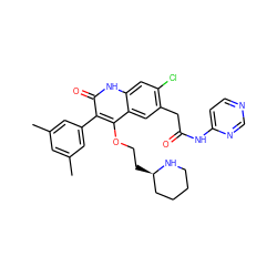 Cc1cc(C)cc(-c2c(OCC[C@@H]3CCCCN3)c3cc(CC(=O)Nc4ccncn4)c(Cl)cc3[nH]c2=O)c1 ZINC000029413972