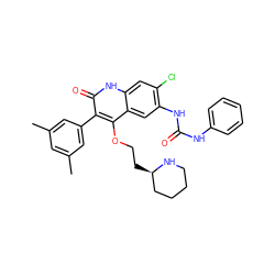 Cc1cc(C)cc(-c2c(OCC[C@@H]3CCCCN3)c3cc(NC(=O)Nc4ccccc4)c(Cl)cc3[nH]c2=O)c1 ZINC000029417512