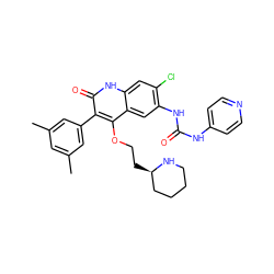 Cc1cc(C)cc(-c2c(OCC[C@@H]3CCCCN3)c3cc(NC(=O)Nc4ccncc4)c(Cl)cc3[nH]c2=O)c1 ZINC000001487531