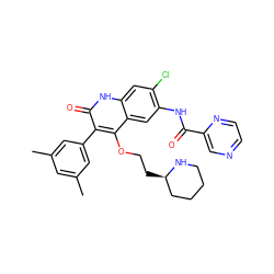 Cc1cc(C)cc(-c2c(OCC[C@@H]3CCCCN3)c3cc(NC(=O)c4cnccn4)c(Cl)cc3[nH]c2=O)c1 ZINC000029413361