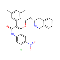 Cc1cc(C)cc(-c2c(OCC[C@@H]3Cc4ccccc4CN3)c3cc([N+](=O)[O-])c(Cl)cc3[nH]c2=O)c1 ZINC000029478530