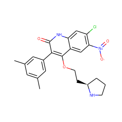 Cc1cc(C)cc(-c2c(OCC[C@H]3CCCN3)c3cc([N+](=O)[O-])c(Cl)cc3[nH]c2=O)c1 ZINC000026579360