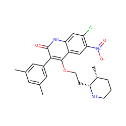 Cc1cc(C)cc(-c2c(OCC[C@H]3NCCC[C@H]3C)c3cc([N+](=O)[O-])c(Cl)cc3[nH]c2=O)c1 ZINC000029473374