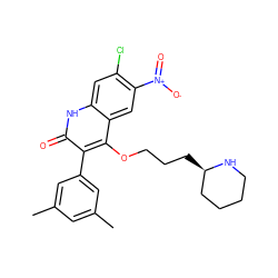 Cc1cc(C)cc(-c2c(OCCC[C@@H]3CCCCN3)c3cc([N+](=O)[O-])c(Cl)cc3[nH]c2=O)c1 ZINC000026577394