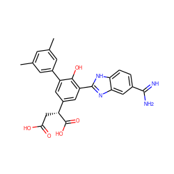 Cc1cc(C)cc(-c2cc([C@@H](CC(=O)O)C(=O)O)cc(-c3nc4cc(C(=N)N)ccc4[nH]3)c2O)c1 ZINC000014956843