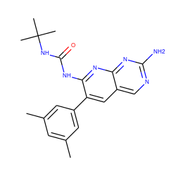 Cc1cc(C)cc(-c2cc3cnc(N)nc3nc2NC(=O)NC(C)(C)C)c1 ZINC000014944698