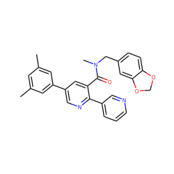 Cc1cc(C)cc(-c2cnc(-c3cccnc3)c(C(=O)N(C)Cc3ccc4c(c3)OCO4)c2)c1 ZINC000103234683