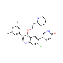 Cc1cc(C)cc(-c2cnc3cc(Cl)c(-c4ccc(=O)[nH]c4)cc3c2OCC[C@H]2CCCCN2)c1 ZINC000071319225