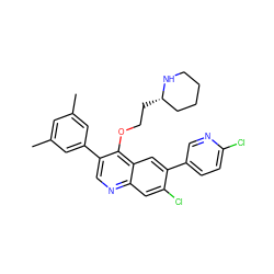 Cc1cc(C)cc(-c2cnc3cc(Cl)c(-c4ccc(Cl)nc4)cc3c2OCC[C@H]2CCCCN2)c1 ZINC000071329427