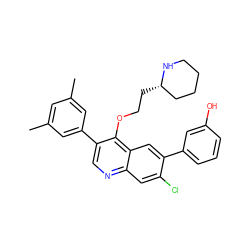 Cc1cc(C)cc(-c2cnc3cc(Cl)c(-c4cccc(O)c4)cc3c2OCC[C@H]2CCCCN2)c1 ZINC000071316964