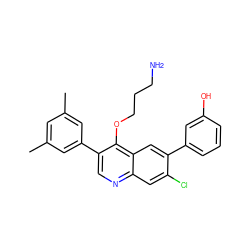 Cc1cc(C)cc(-c2cnc3cc(Cl)c(-c4cccc(O)c4)cc3c2OCCCN)c1 ZINC000043195768