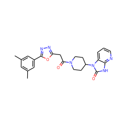 Cc1cc(C)cc(-c2nnc(CC(=O)N3CCC(n4c(=O)[nH]c5ncccc54)CC3)o2)c1 ZINC000045371759