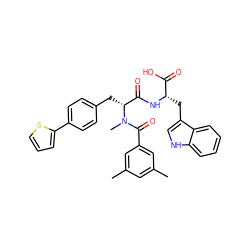 Cc1cc(C)cc(C(=O)N(C)[C@H](Cc2ccc(-c3cccs3)cc2)C(=O)N[C@@H](Cc2c[nH]c3ccccc23)C(=O)O)c1 ZINC000026378617