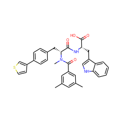 Cc1cc(C)cc(C(=O)N(C)[C@H](Cc2ccc(-c3ccsc3)cc2)C(=O)N[C@@H](Cc2c[nH]c3ccccc23)C(=O)O)c1 ZINC000026293799