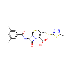 Cc1cc(C)cc(C(=O)N[C@@H]2C(=O)N3C(C(=O)O)=C(CSc4nnc(C)s4)CS[C@H]23)c1 ZINC000002803208