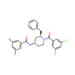 Cc1cc(C)cc(C(=O)N[C@H]2CCN(C(=O)c3cc(Cl)cc(Cl)c3)[C@H](Cc3ccccc3)C2)c1 ZINC000013781116