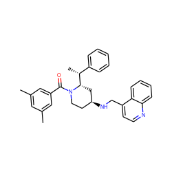 Cc1cc(C)cc(C(=O)N2CC[C@H](NCc3ccnc4ccccc34)C[C@H]2[C@H](C)c2ccccc2)c1 ZINC000013781117